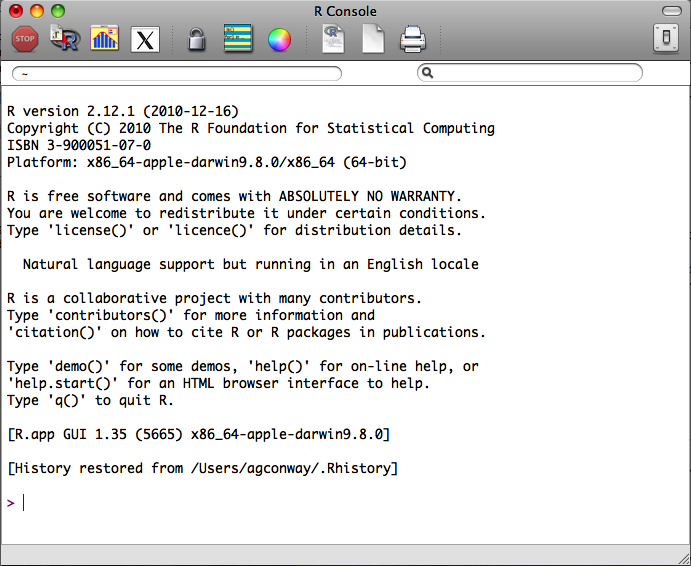 The R Console on a 64-bit version of the Mac OS X installation
