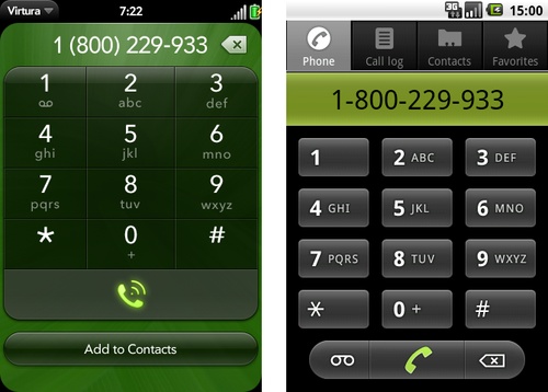 Palmâs webOS and Android show the call window when we activate a tel link