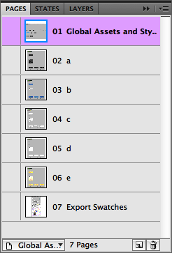 If you open the Pages panel, you will find the general designer and one page per color swatch