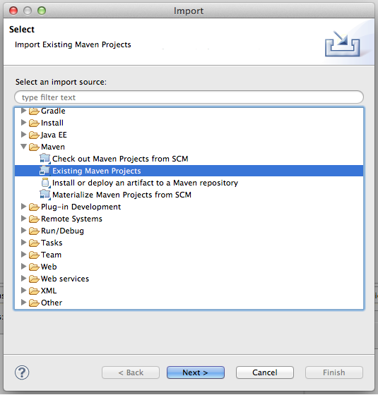 Importing Maven projects into Eclipse (step 1 of 2)