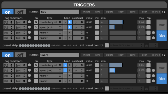 Triggers setup for Kinectar drum kit Instrument Editor