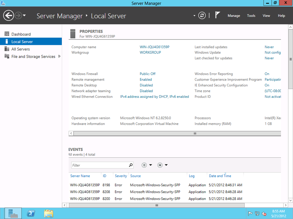 Clicking Workgroup to join Server 2012 to a domain