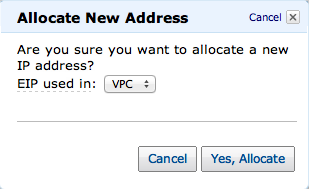 Allocate your new IP address for your VPC