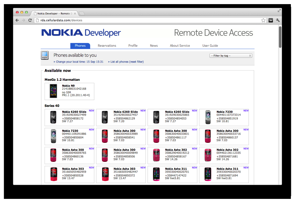 Remote Device Access is a free and simple way to test on real Symbian, S40, MeeGo, and Windows Phone devices.