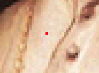 On the left—the image with the new red pixel; on the right—a zoomed view of the changed pixel