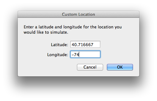 Setting a custom location in the iOS simulator