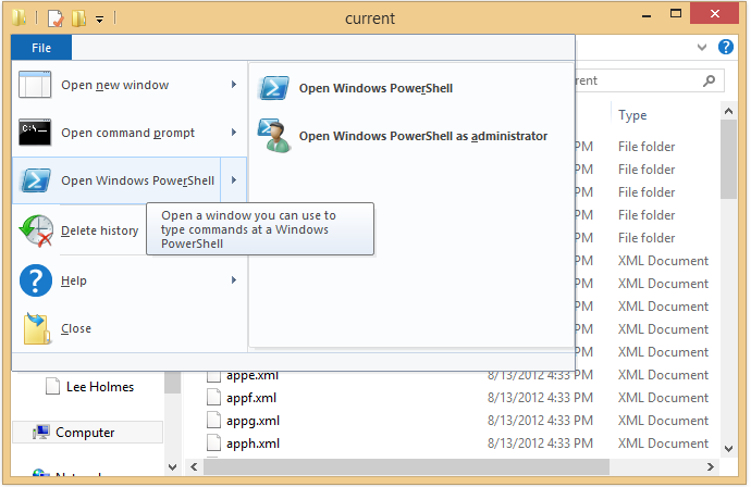 Launching PowerShell in Windows 8