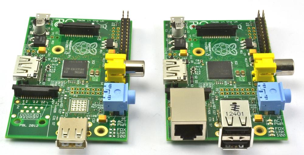 Raspberry Pi model A (left) and model B (right)