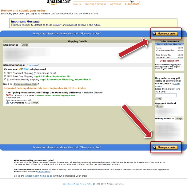 The final step in the Amazon.com checkout process