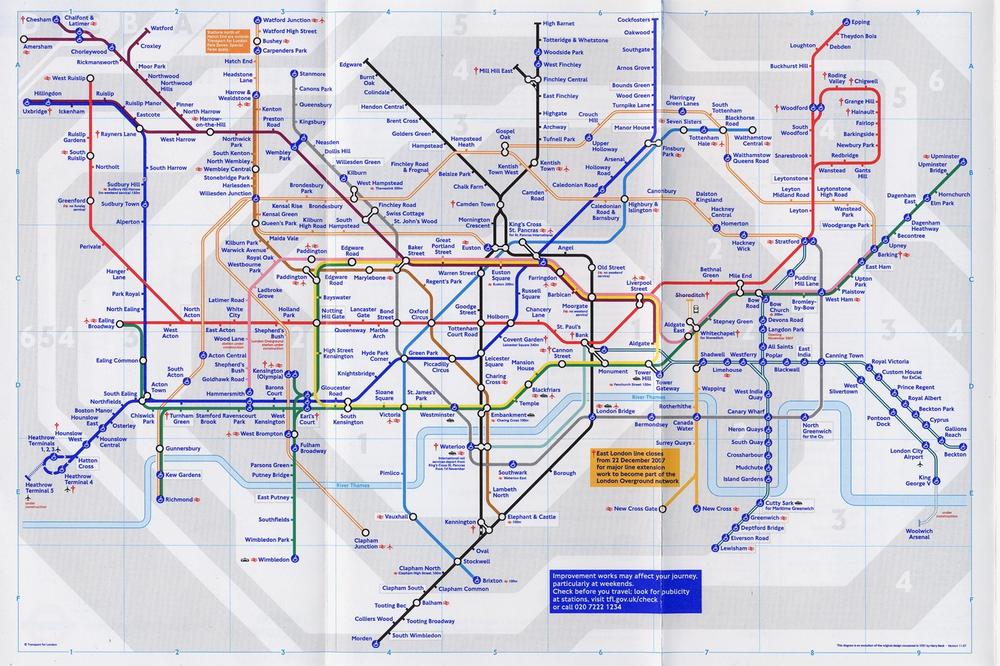 The London Underground ("Tube") map; 2007 London Tube Map © TfL from the London Transport Museum collection. Used with permission.