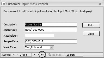 To add your own mask, use the âNew blankâ button (circled). Or you can use this window to change a mask. For example, the prebuilt telephone mask doesnât require an area code. If thatâs a liberty youâre not willing to take, then replace it with the more restrictive version (000) 000-0000.