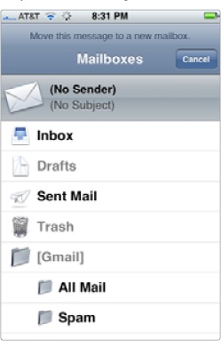 The Mailboxes screen lists all your folders.