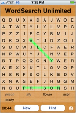 Searching for words in the WordSearch Unlimited Lite game