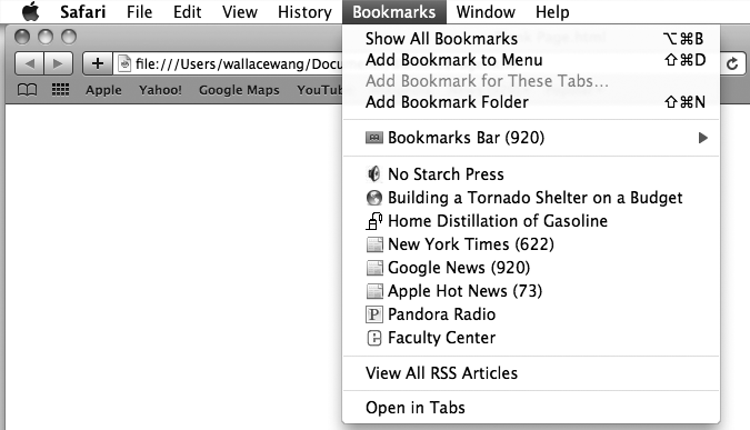 Bookmarks can appear in the Bookmarks Bar or Bookmarks menu.