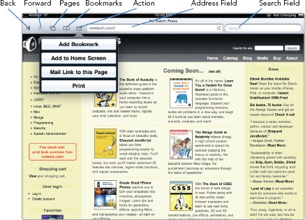 Safari offers common web browsing features.
