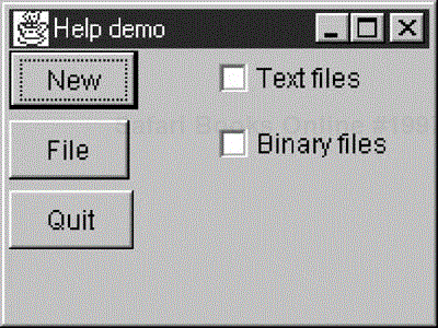 A simple application where different screen areas provide different help messages.