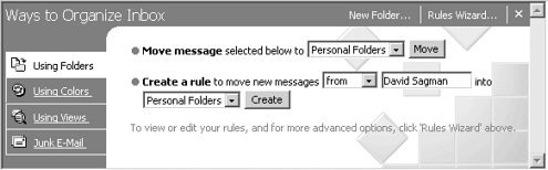 Organizing the Inbox using folders.