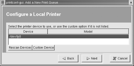 The Configure a Local Printer dialog box