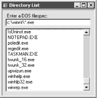 frmTestFillDirList, searching for *.exe in the Windows directory