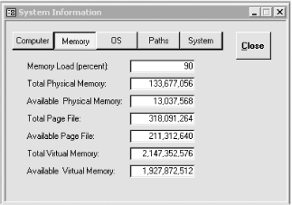 frmSystemInfo shows memory status information