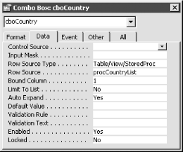 A combo box based on a stored procedure with no parameter