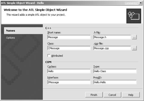 Use the ATL object wizard to generate a simple COM object