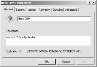 The application properties page
