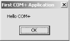 The “Hello COM+” message box from your first COM+ component