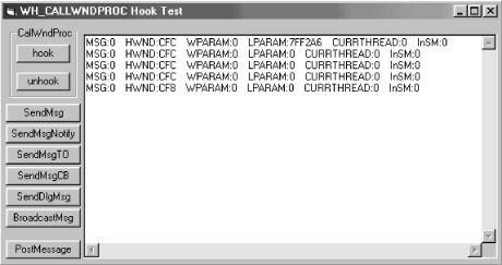 Screenshot of the WH_CALLWNDPROC hook example application