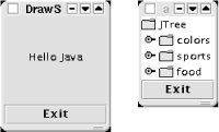 CompTest showing DrawStringDemo2 (left) and javax.swing.JTree (right)
