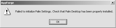 Missing Palm Desktop warning dialog