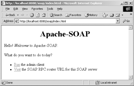 Apache SOAP welcome screen