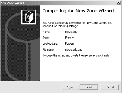 New Zone Wizard confirmation window
