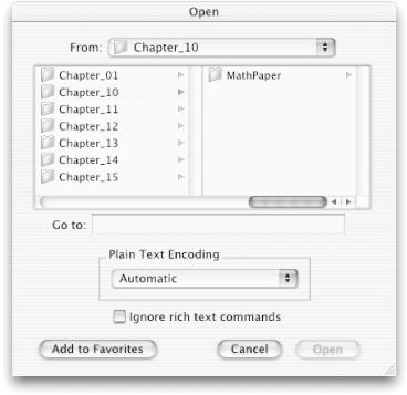 The Open application modal dialog in TextEdit