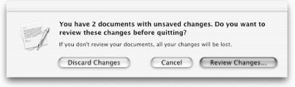 Alert displayed after a user tried to quit TextEdit without saving documents