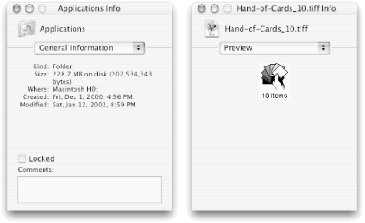 Info dialogs from the Finder