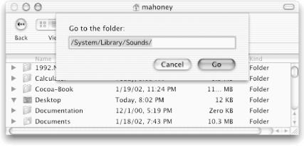 The Go to Folder sheet in the Finder