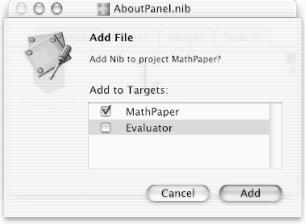 Adding AboutPanel.nib to the MathPaper project