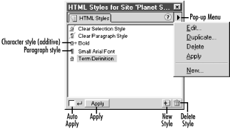 The HTML Styles panel