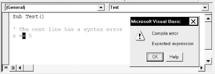 A syntax error message