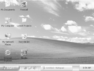 The layout of the Windows XP Desktop is much cleaner than previous versions