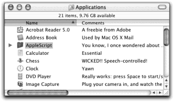 The Comments column is often worth turning on. If your monitor is big enough, you can make the Comments column wide enough to show several paragraphs of text, all in a single line—enough to reveal the full life history of each icon. Or you can simply use the Comments window as you once used Labels in Mac OS 9.