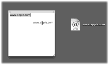 To create an Internet location file, highlight an Internet address in any drag-and-droppable program (such as TextEdit or Stickies). Drag the highlighted text to your desktop, where it becomes an Internet location file.