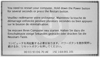A kernel panic is almost always related to some piece of add-on hardware. And look at the bright side: At least you get this handsome dialog box in Mac OS X 10.2. That’s a lot better than the Mac OS X 10.0 and 10.1 effect—random text gibberish super-imposing itself on your screen.