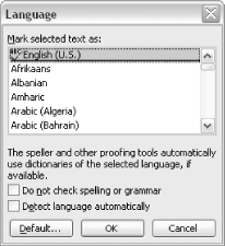 Word uses the dictionary for the language specified here