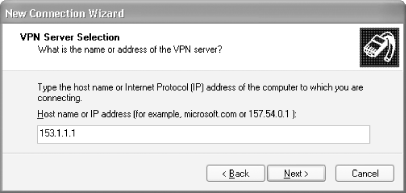Specifying the IP address of the VPN host