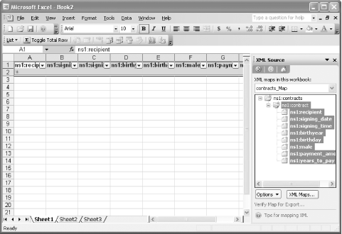 A spreadsheet using an XML Map, previously shown in Figure 6-25