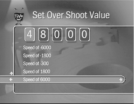 The Set Over Shoot Value menu