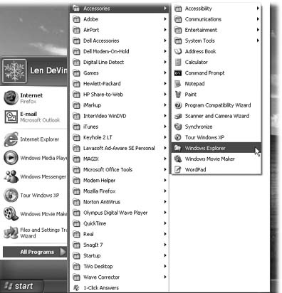 In this book, arrow notations help to simplify folder and menu instructions. For example, "Choose Start → All Programs → Accessories → Windows Explorer" is a more compact way of saying: "Click the Start button. When the Start menu opens, click All Programs; without clicking, slide to the right onto the Accessories submenu; in that submenu, click Windows Explorer, as shown here."