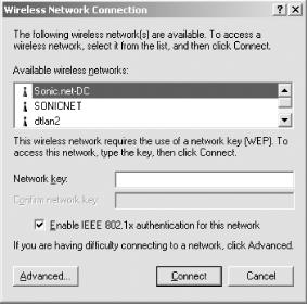 Available networks under Windows XP.